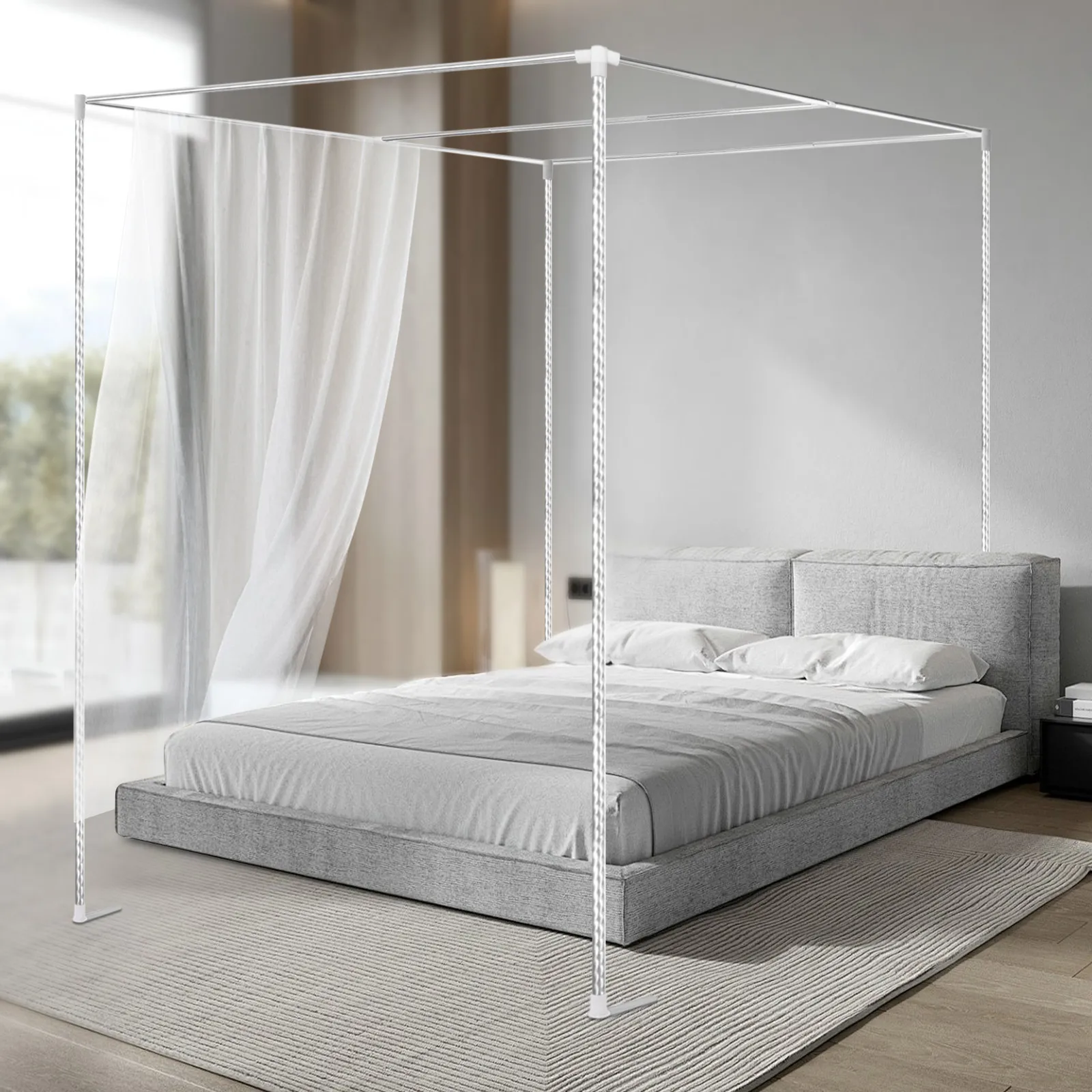 Canopy Bed Frame Metal Queen - 4 Corner Bedding Canopy Frame Post,Metal