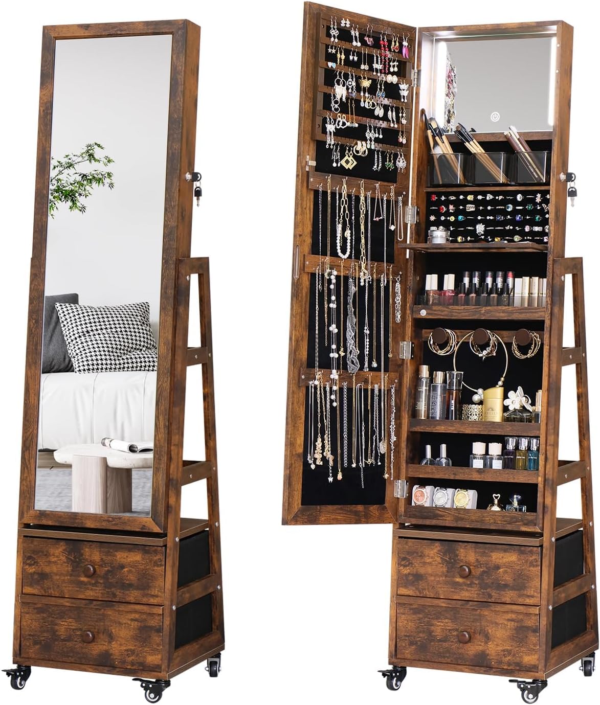 Full Length Mirror Jewelry Armoire - Rotating Jewelry Cabinet Vanity Mirror Jewelry