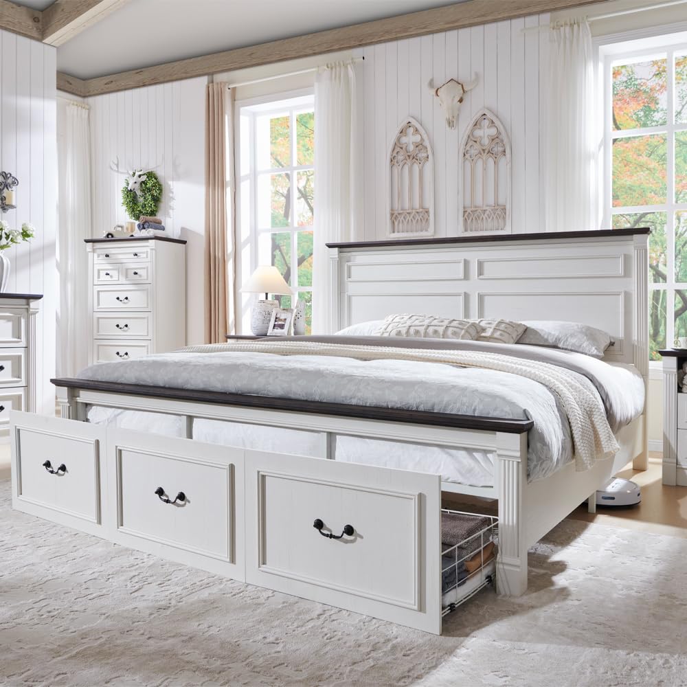 King Size Bed Frame With Storage Drawers - Farmhouse King Size Bed Frame w/51