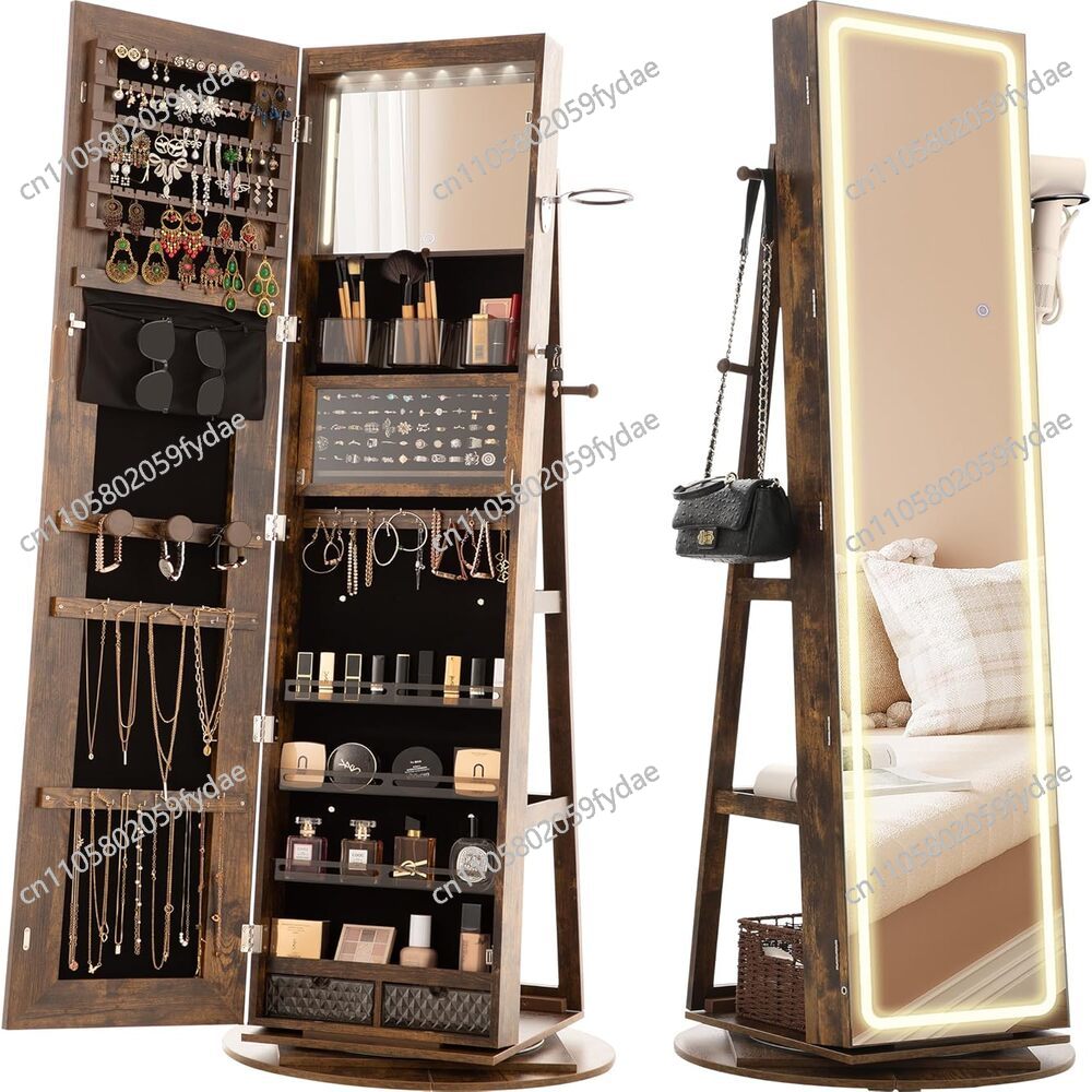 Full Length Mirror Jewelry Armoire - Mirror Jewelry Cabinet Standing,360° Swivel Jewelry