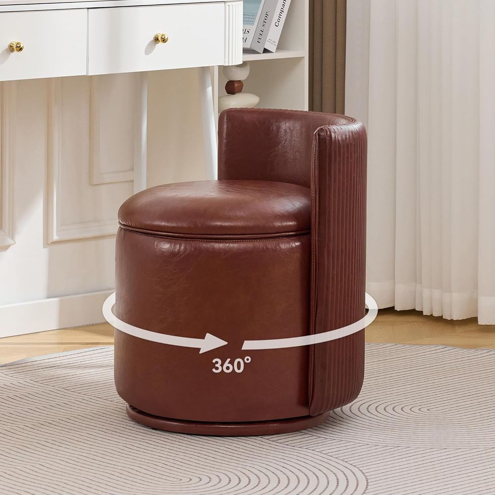 Bedroom Furniture - Brown Leather Vanity Chair with 360°