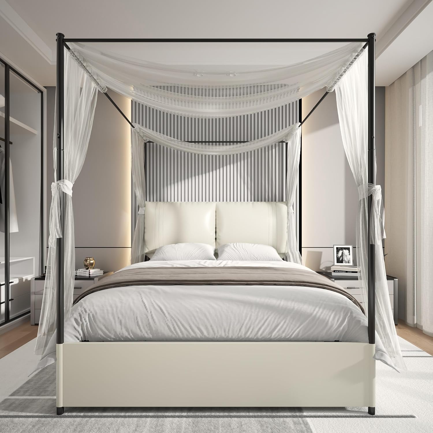 Canopy Bed Frame Metal Queen - Queen Canopy Bed Frame Upholstered Headboard