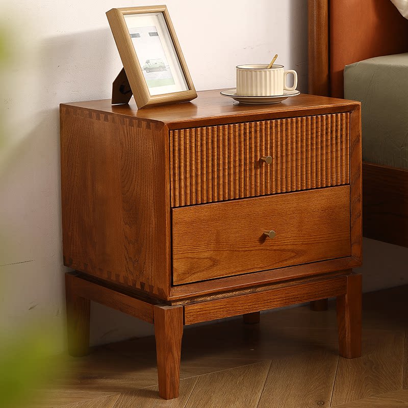 Solid Wood Nightstand 2 Drawers - Retro Solid Wood Nightstands,Furniture Living Room