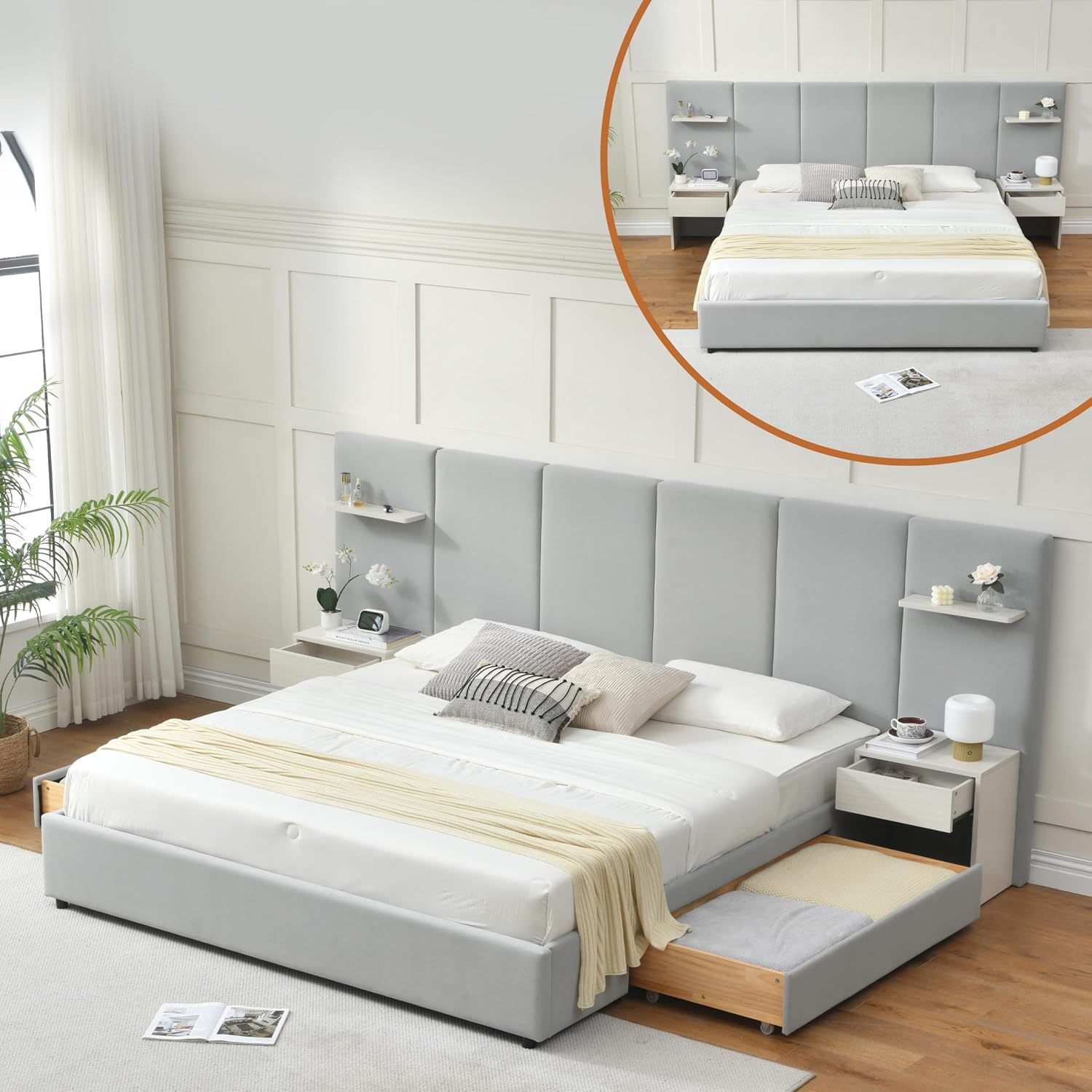 King Size Bed Frame With Storage Drawers - King Size Bed Frame with Storage