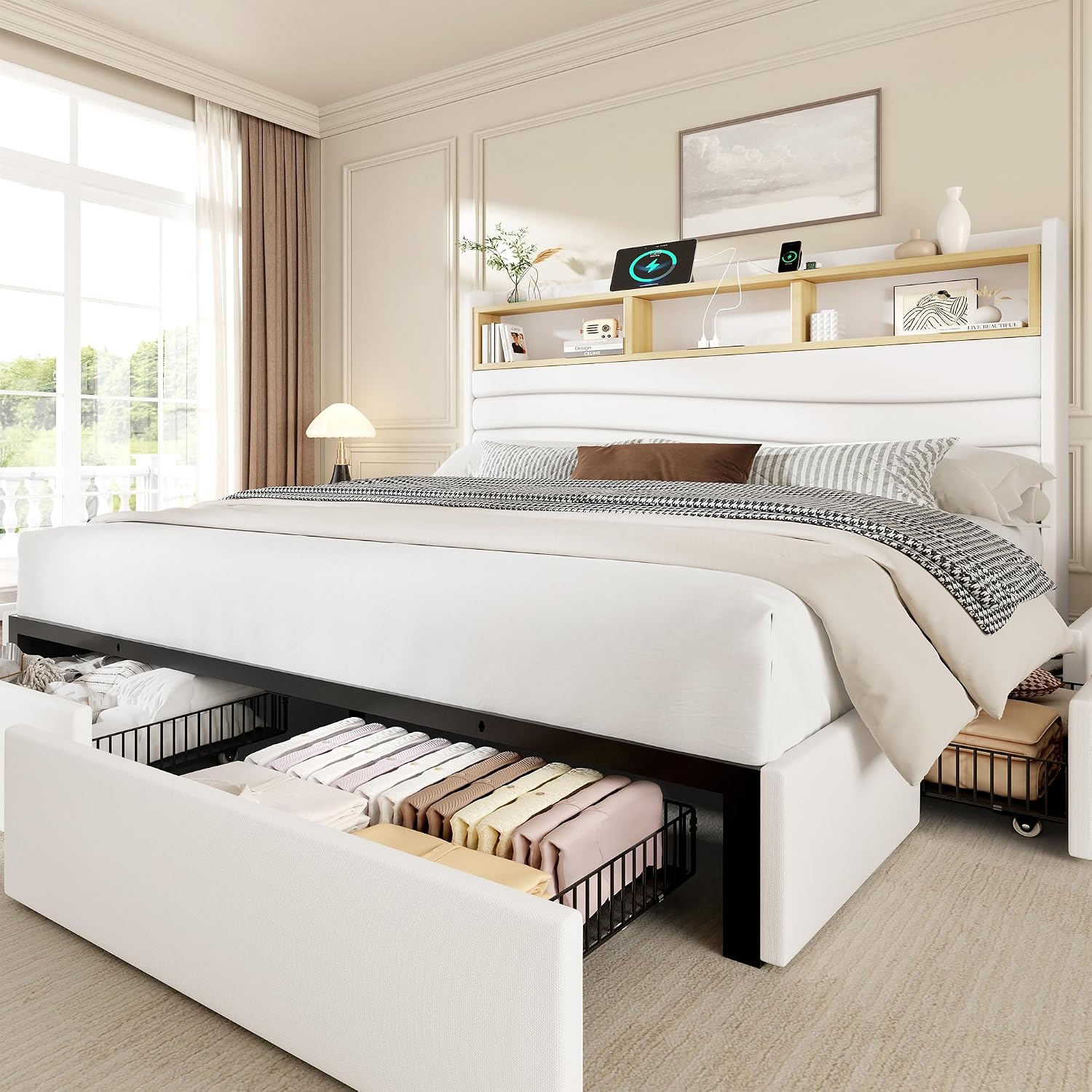 King Size Bed Frame With Storage Drawers - King Size Bed Frame with 6