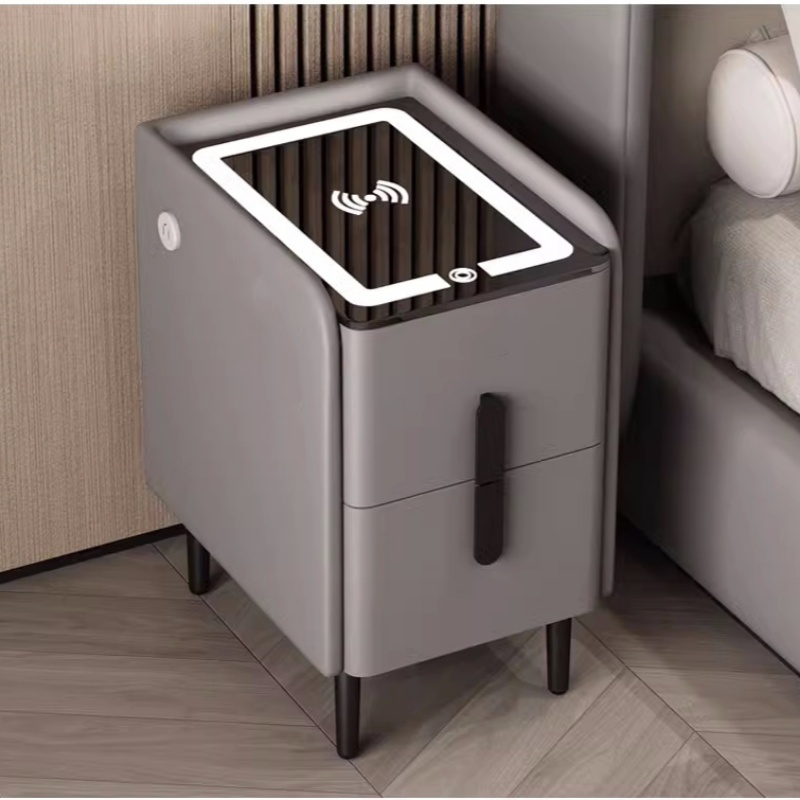 Solid Wood Nightstand 2 Drawers - Nordic Style Smart Bedside Table with