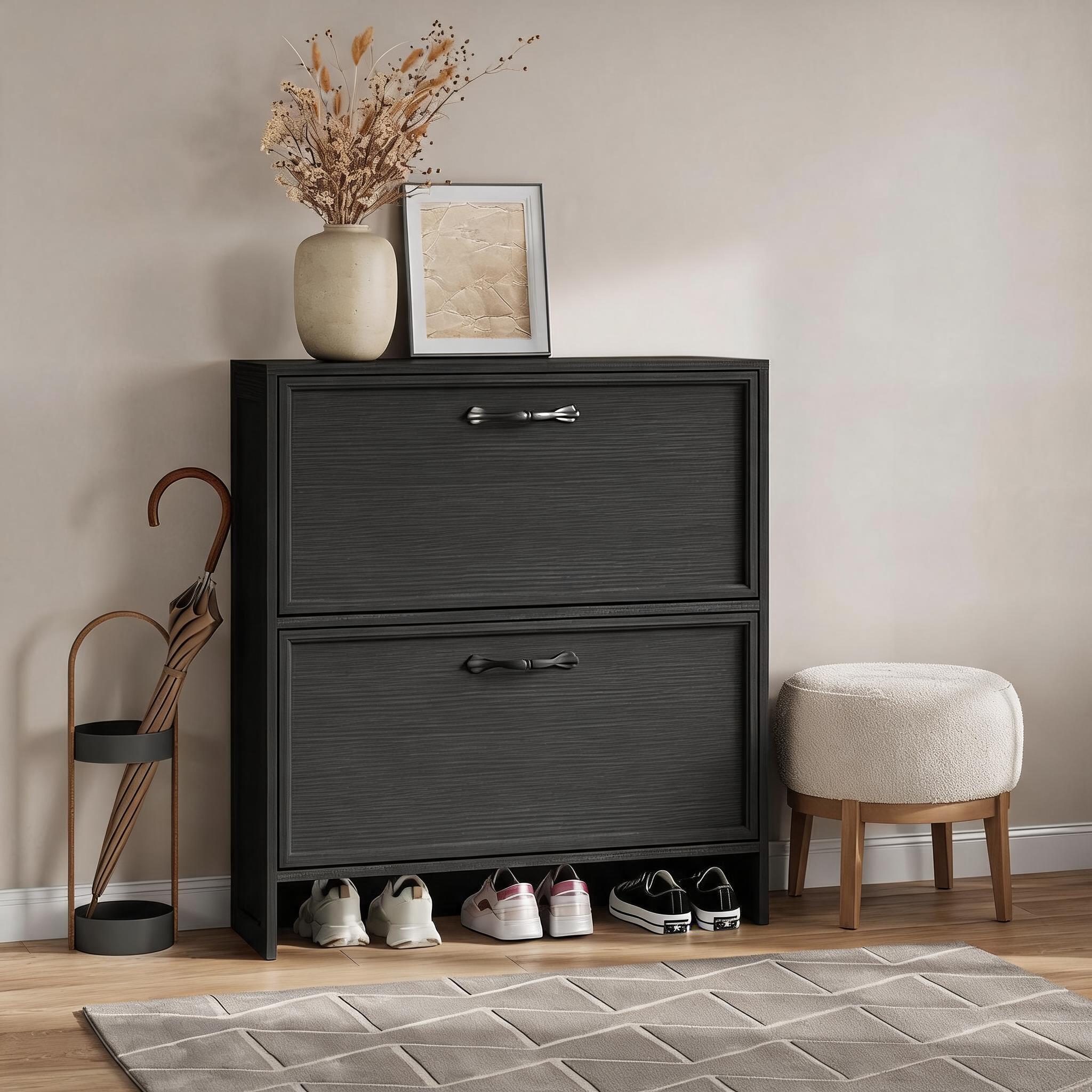 Shoe Rack Cabinet Narrow Entryway - 2 Flip Drawer Shoe Cabinet With