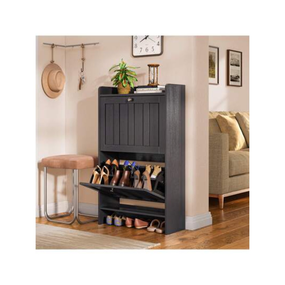 Shoe Rack Cabinet Narrow Entryway - Shoe Cabinet With 2 Flip Drawers,