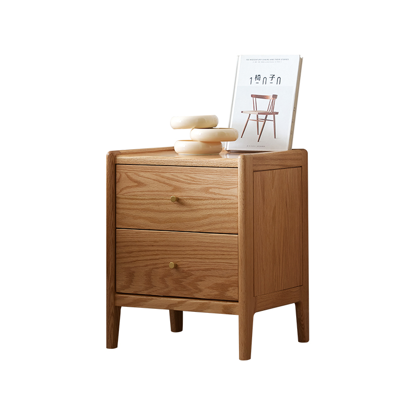 Solid Wood Nightstand 2 Drawers - Solid Oak Wood Bedroom Furniture Nordic