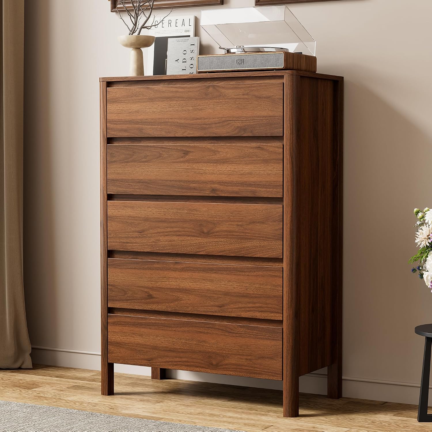 Bedroom Furniture - Five Drawer Wooden Storage Cabinet Vertical