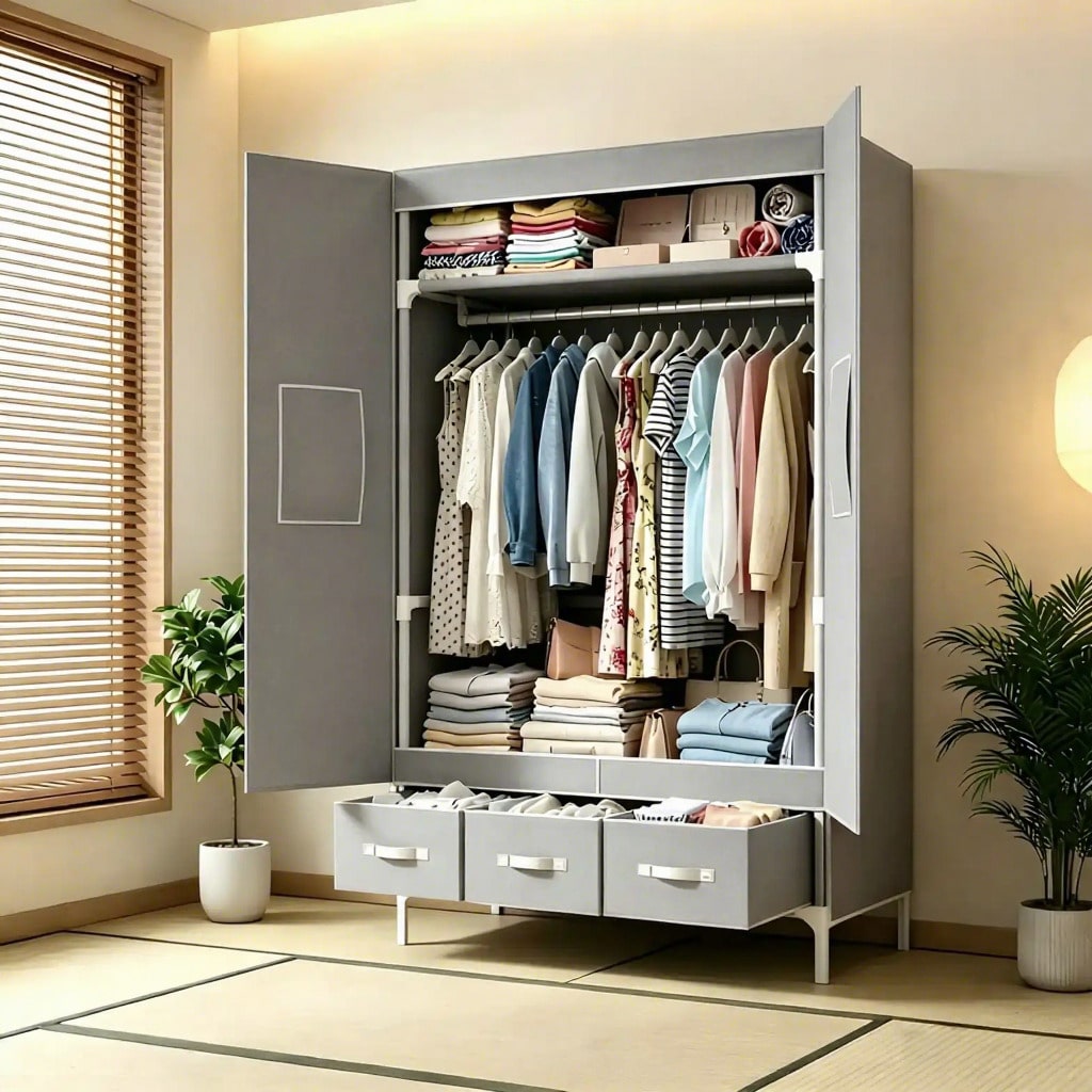 Wardrobe Closet Portable Fabric Cover - Portable Closet Wardrobe, 57.48-Inch Clothes Organizer