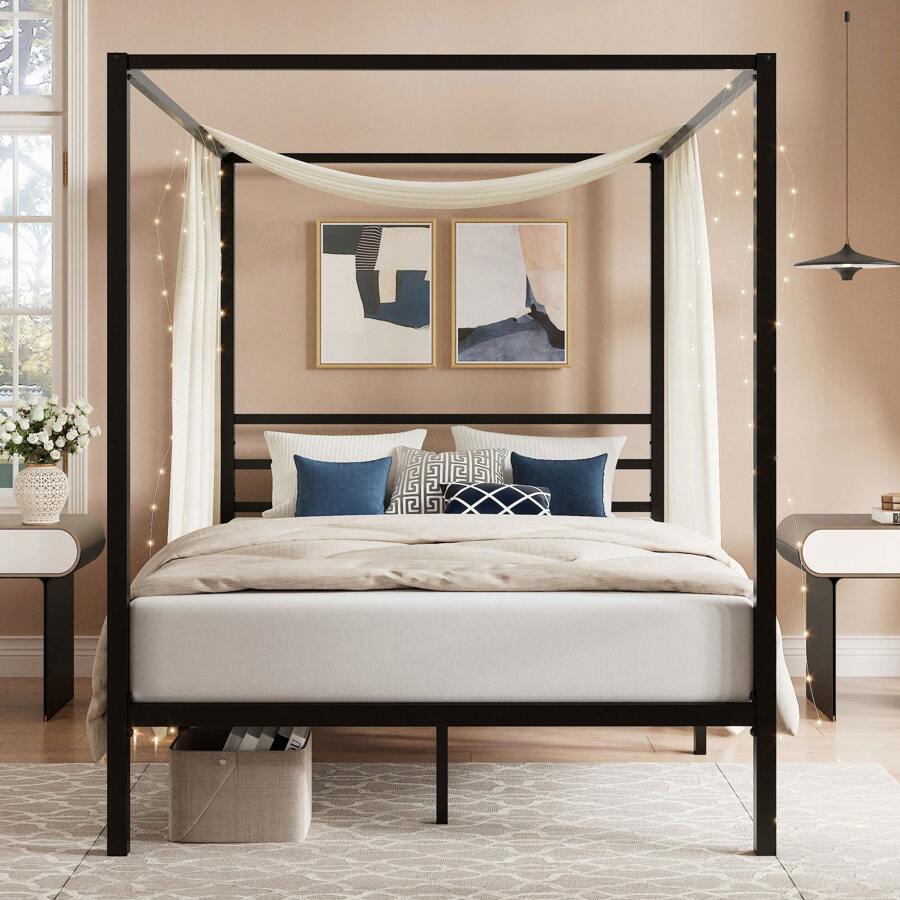 Canopy Bed Frame Metal Queen - Black Canopy Bed Frame, Full/Queen Size,