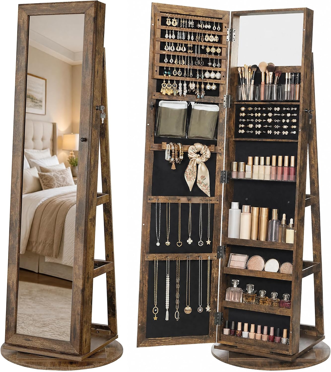 Full Length Mirror Jewelry Armoire - Standing Jewelry Cabinet, Full Length Mirror
