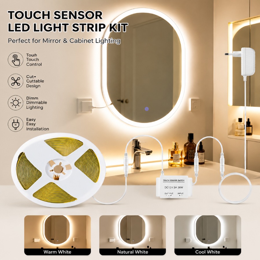 Dressing Table Vanity With Lighted Mirror - 1 Set Dimmable Touch Control Bathroom