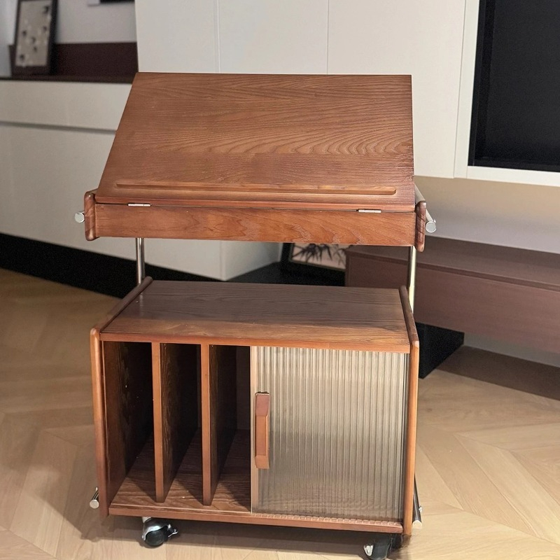 Tables - Medieval bedside table movable solid wood