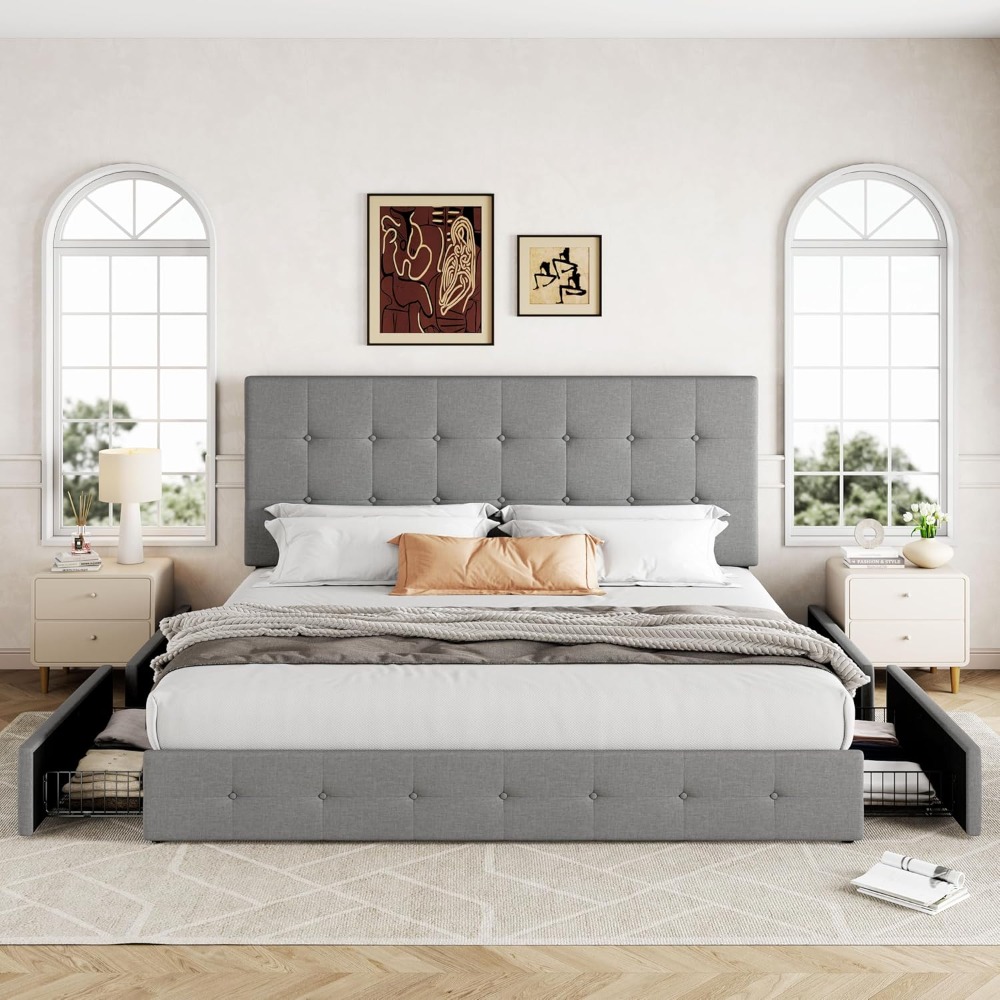 King Size Bed Frame With Storage Drawers - US Shipping King Size Platform Bed