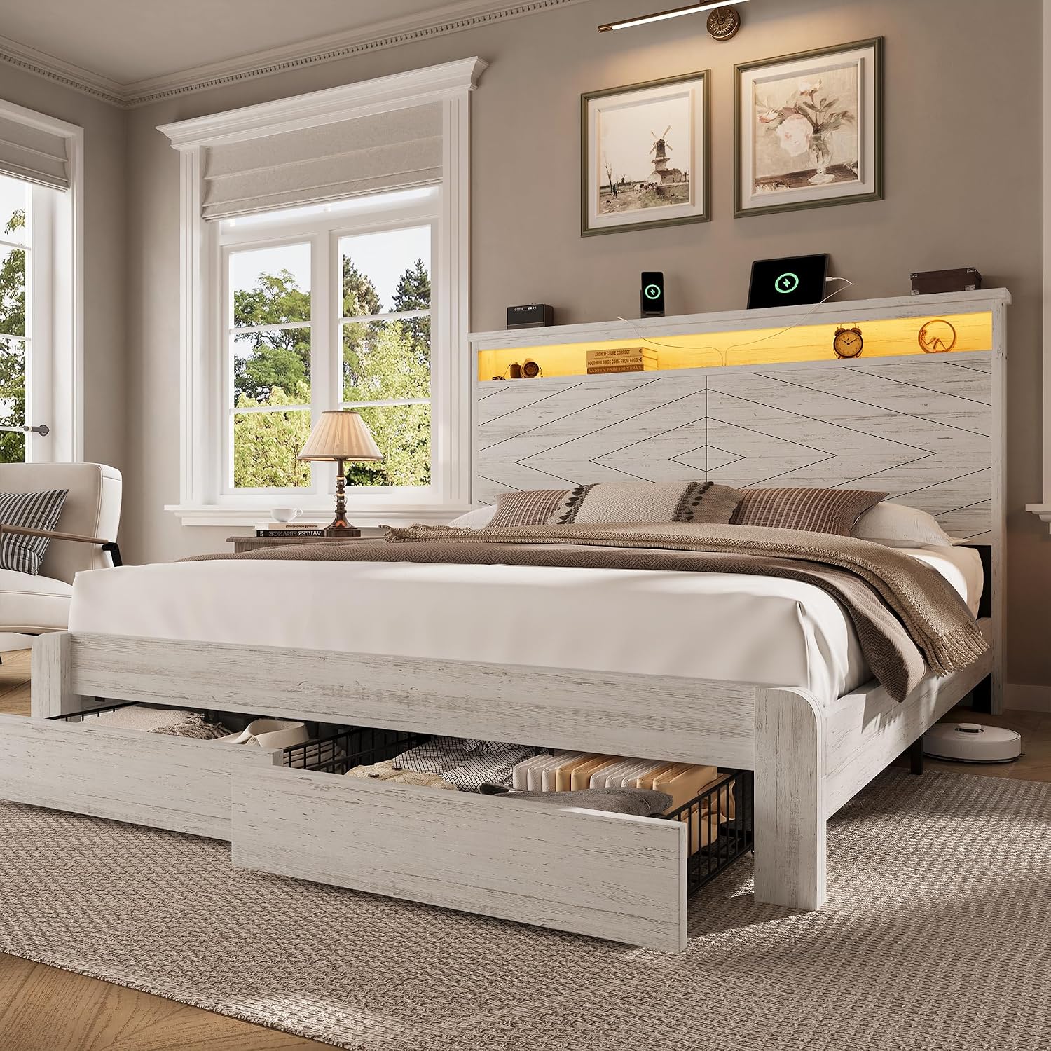 King Size Bed Frame With Storage Drawers - King Size Wooden Platform Bed Frame