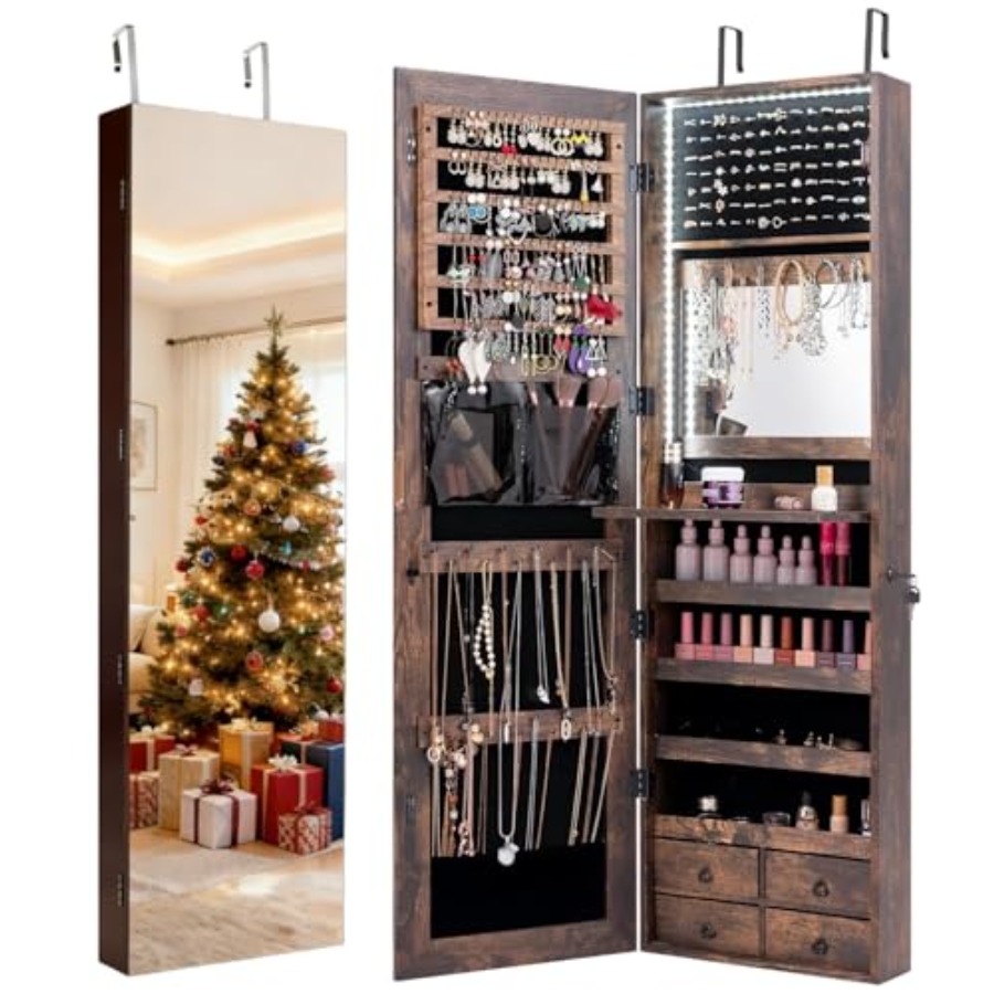 Full Length Mirror Jewelry Armoire - 47 LED Jewelry Armoire for bedroom