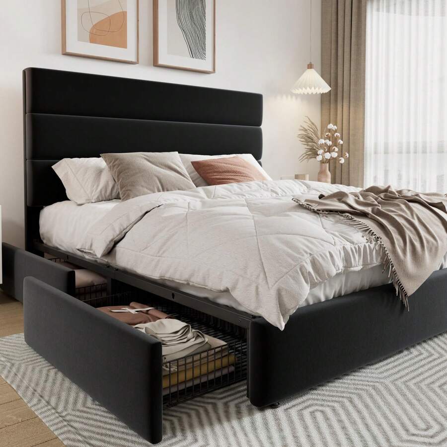 King Size Bed Frame With Storage Drawers - Full/Queen/King Size Platform Bed Frame With