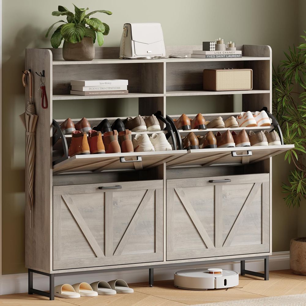 Shoe Rack Cabinet Narrow Entryway - Shoe Storage Cabinet with 4 lip
