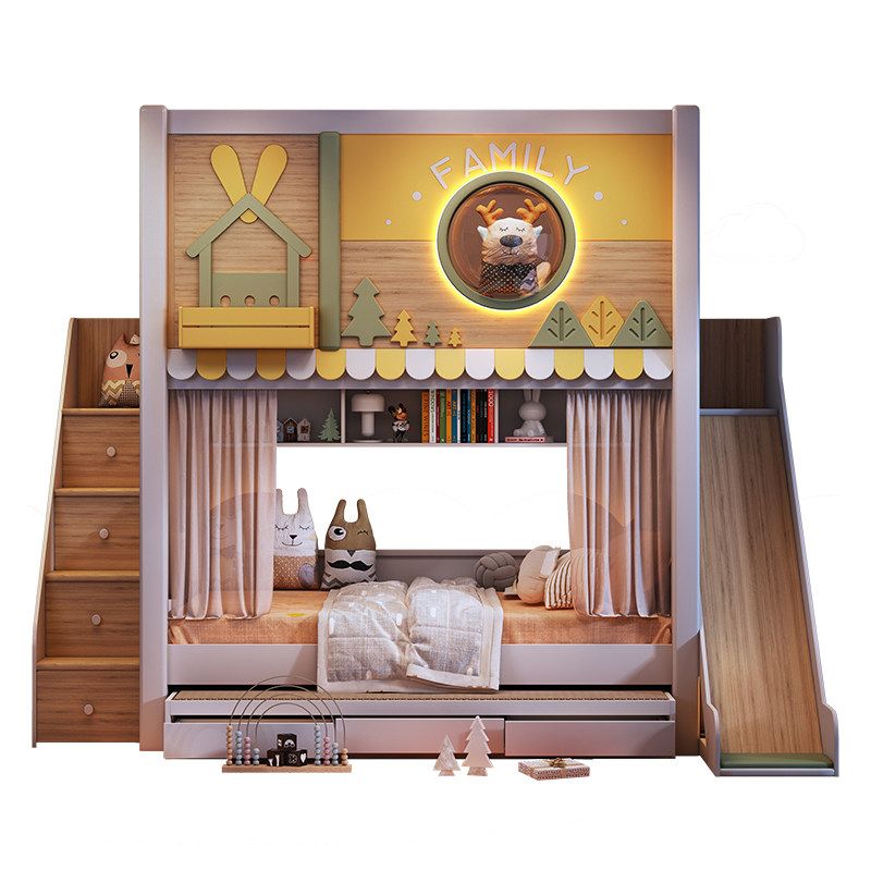 Bunk Bed With Stairs And Slide - *Modern Forest Theme Kids Bunk Bed