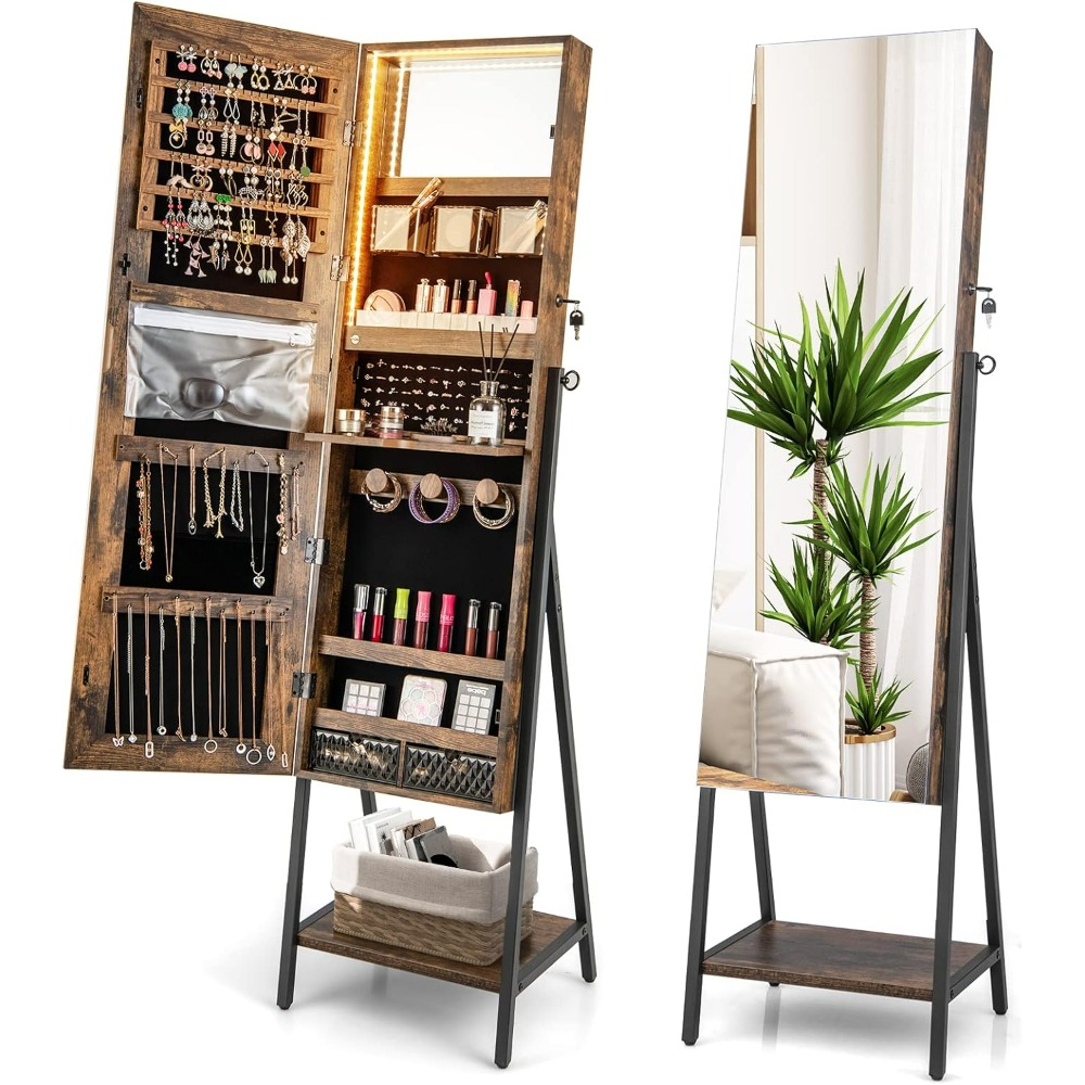 Full Length Mirror Jewelry Armoire - CHARMAID Standing Jewelry Armoire with Full