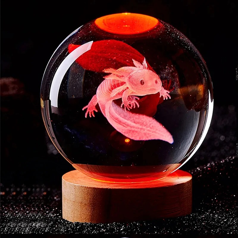 Floating Nightstand With Led Light - 3D Axolotl Laser Engraved Crystal Ball