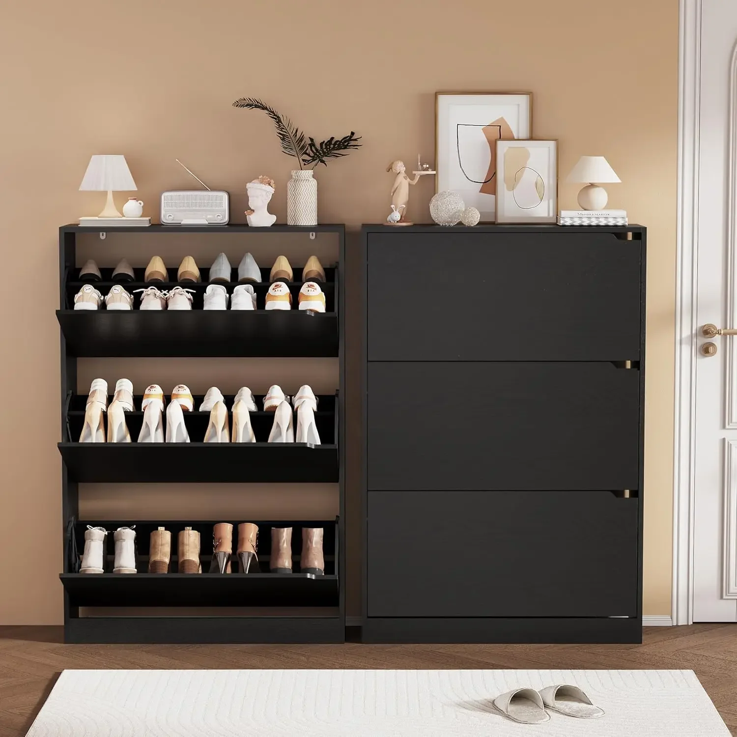 Shoe Rack Cabinet Narrow Entryway - Shoe Storage Cabinet, Wood Shoe Organizer