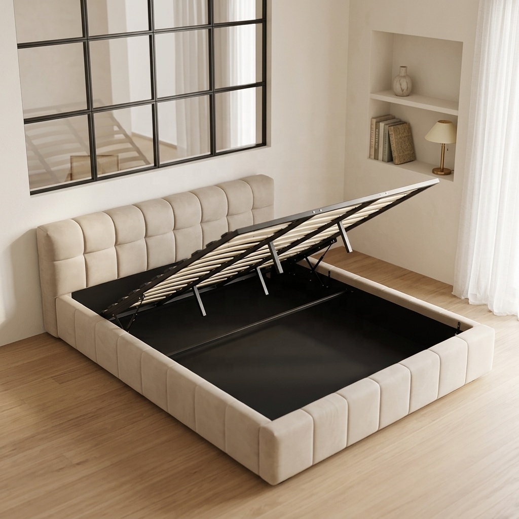 Gas Lift Storage Bed Hydraulic - ^ Modern Tufted Soft Bed with
