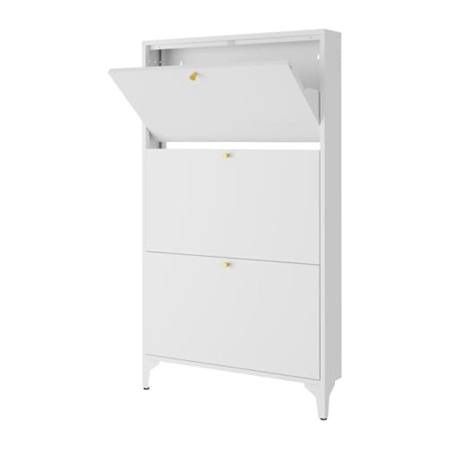 Shoe Rack Cabinet Narrow Entryway - Freestanding Shoe Cabinet with 3 Flip