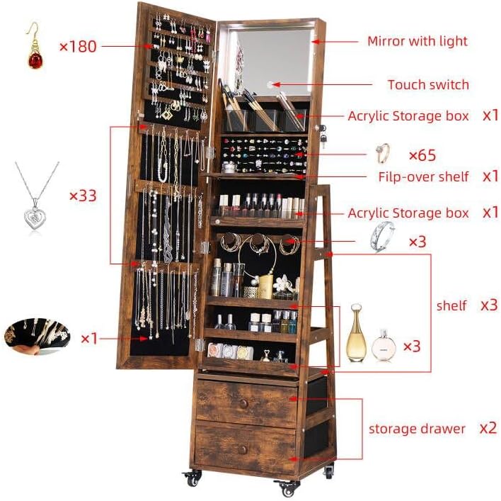 Rotating Jewelry Cabinet Vanit - Full Length Mirror Jewelry Armoire review and price