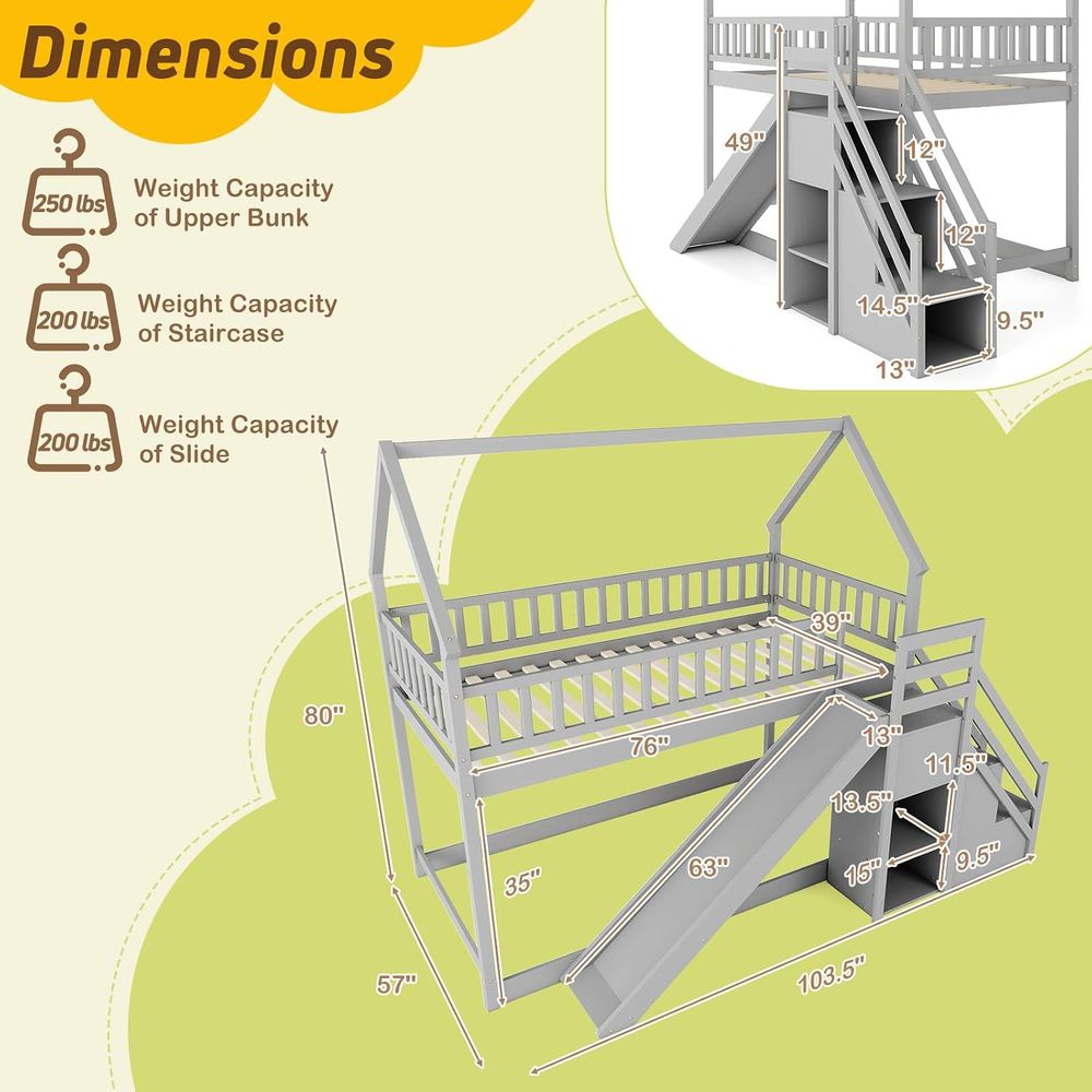 Twin Over Twin Bunk Bed with S - Bunk Bed With Stairs And Slide review and price