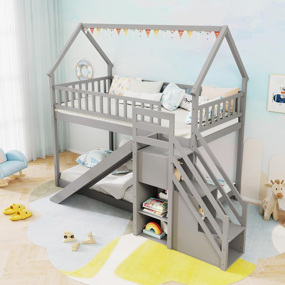 Twin Over Twin Bunk Bed with S - Bunk Bed With Stairs And Slide review and price