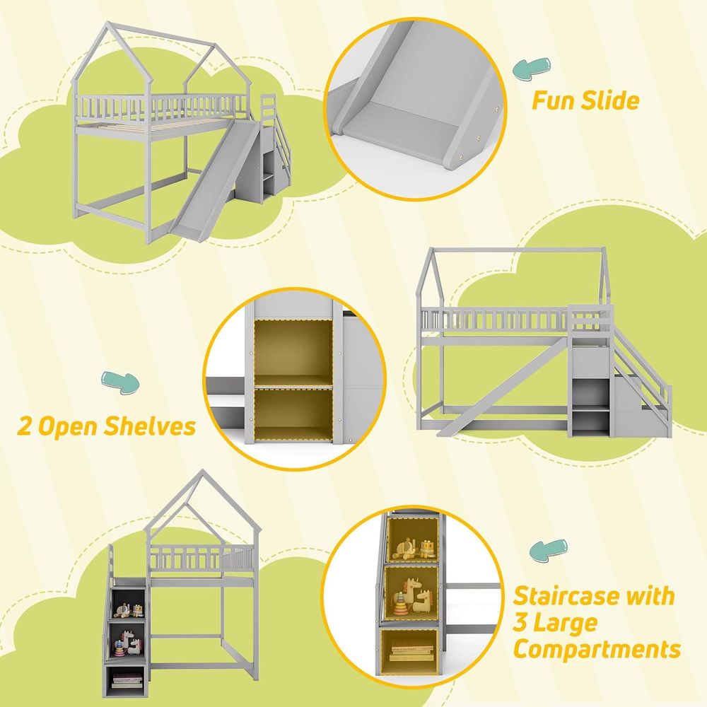 Twin Over Twin Bunk Bed with S - Bunk Bed With Stairs And Slide review and price
