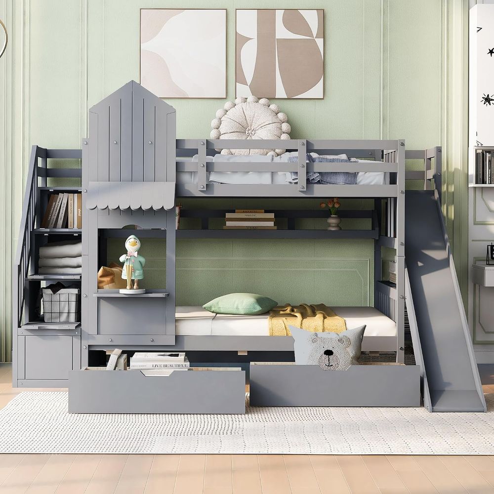 emave Kids Bunk Bed with Stair - Bunk Bed With Stairs And Slide review and price