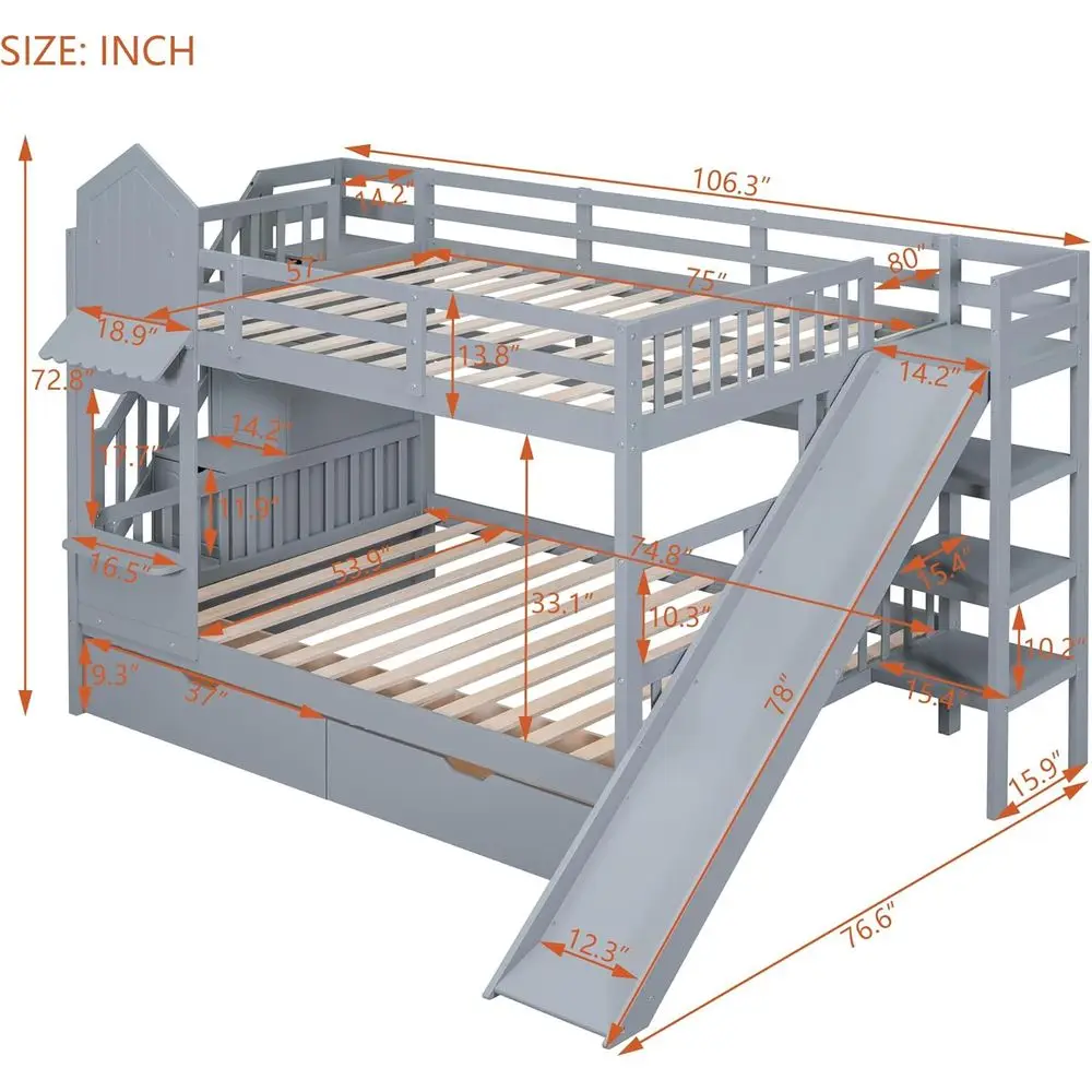 Full-Size Over Full Bunk Bed w - Bunk Bed With Stairs And Slide review and price