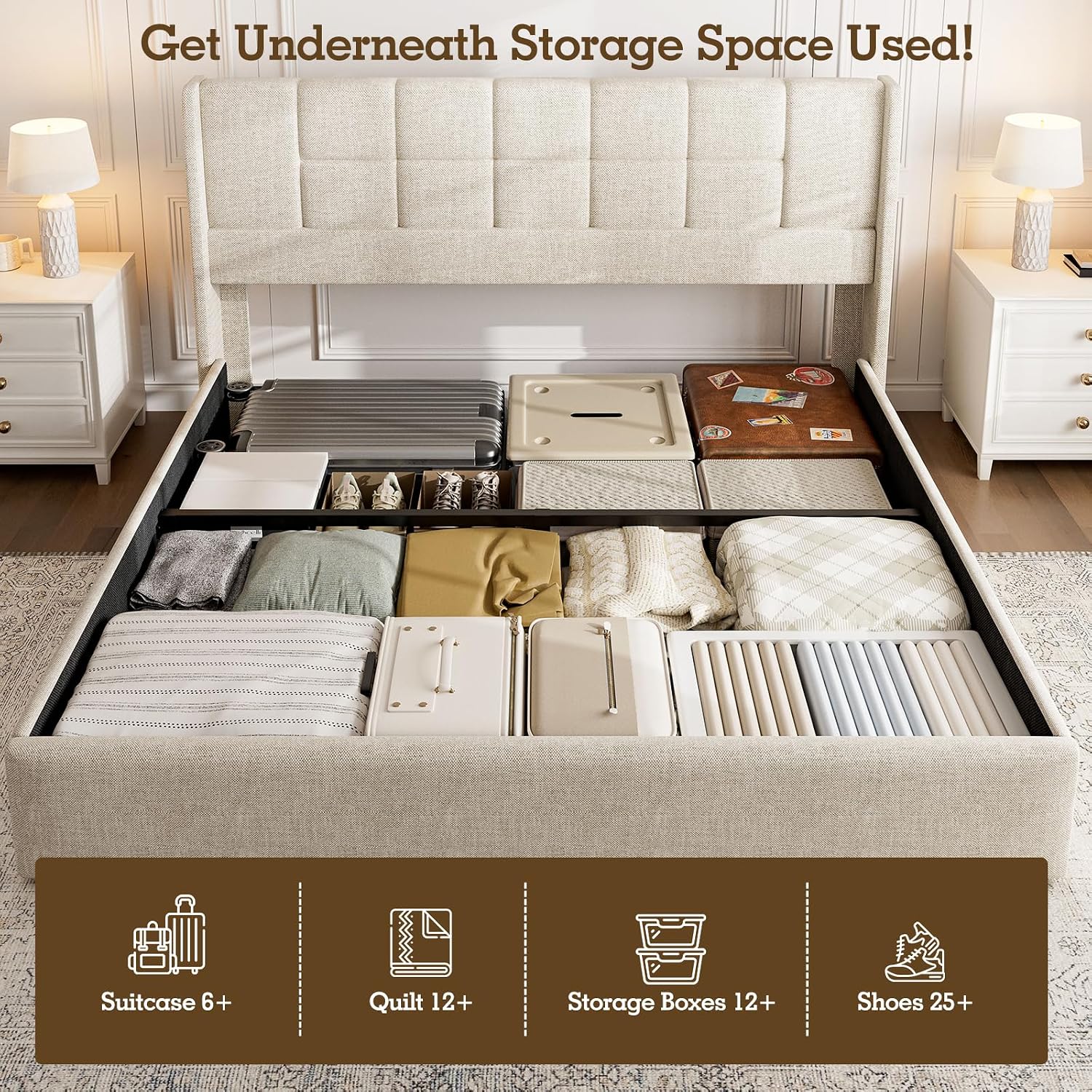 Linen Upholstered King Bed Fra - Gas Lift Storage Bed Hydraulic review and price