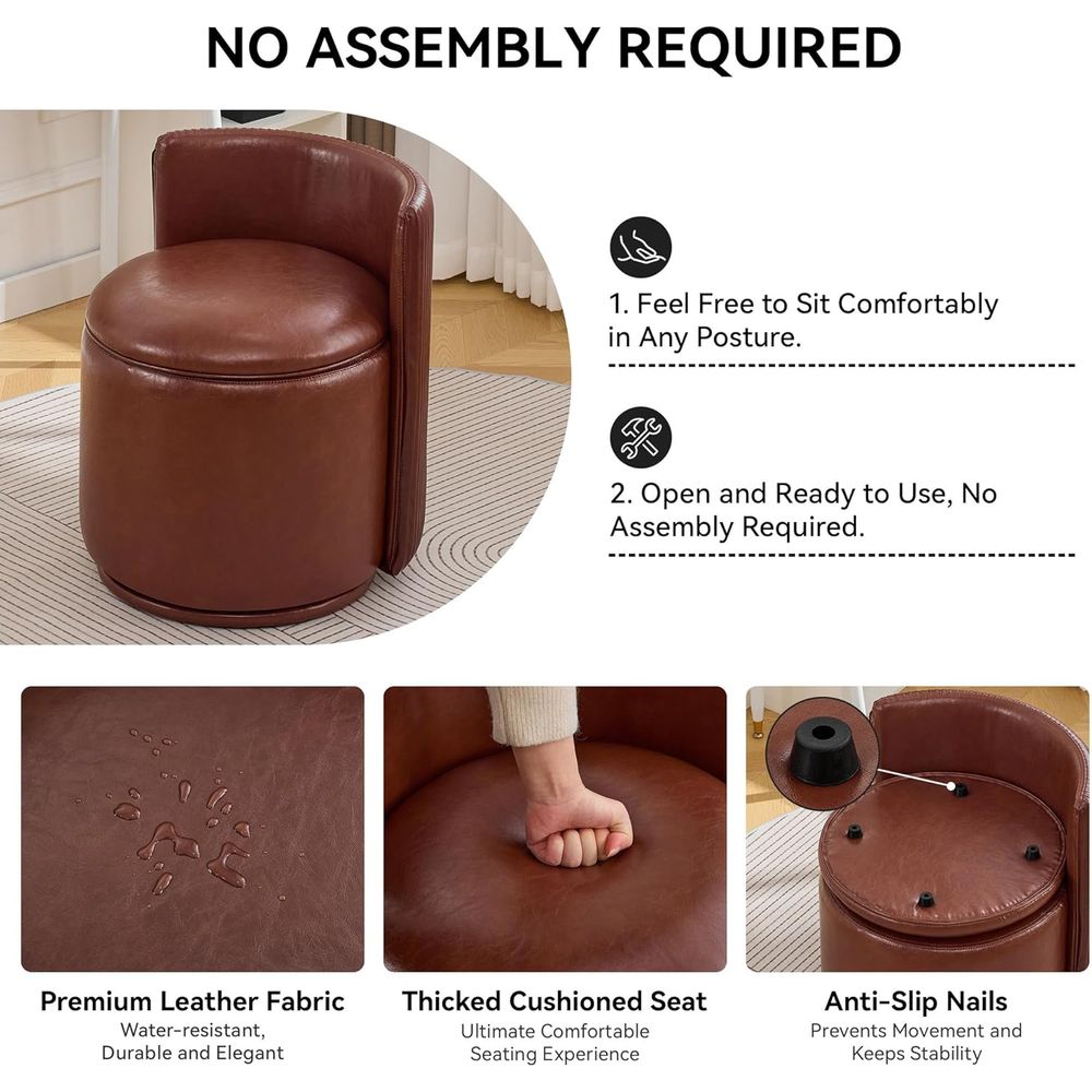 Brown Leather Vanity Chair wit - Bedroom Furniture review and price