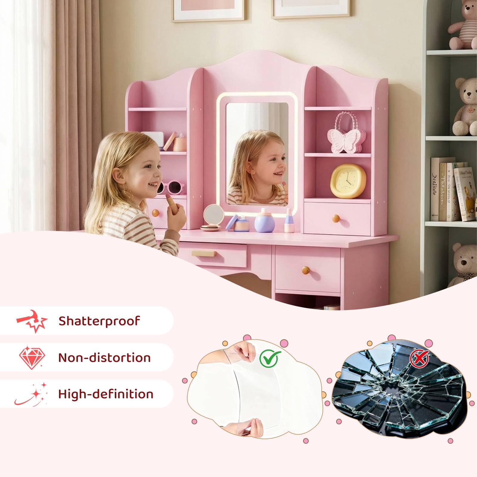 Kids Vanity with 3-Color Light - Dressing Table Vanity With Lighted Mirror review and price