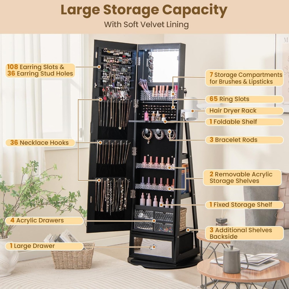 360° Swivel Jewelry Cabinet Ar - Full Length Mirror Jewelry Armoire review and price