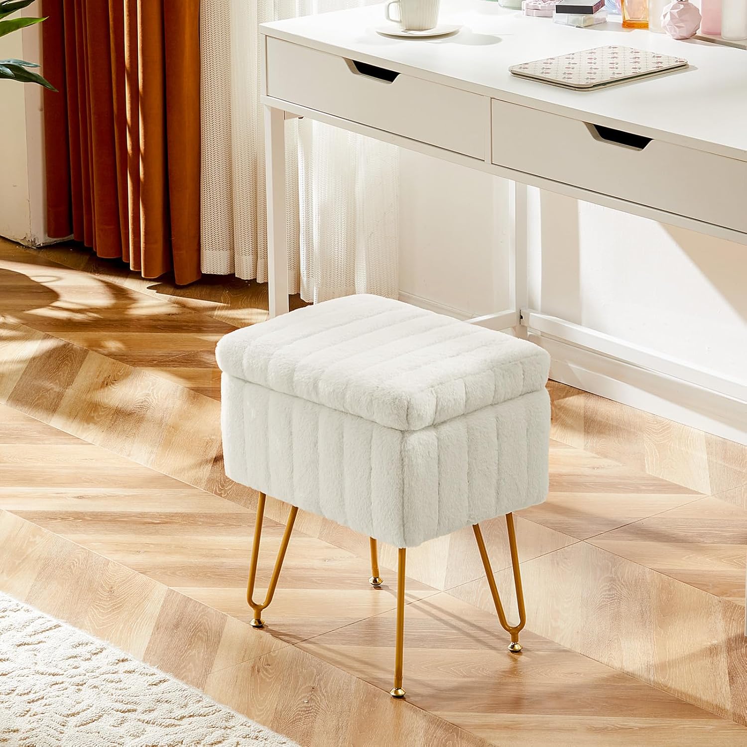 White Storage Vanity Stool, Fa - Bedroom Furniture review and price