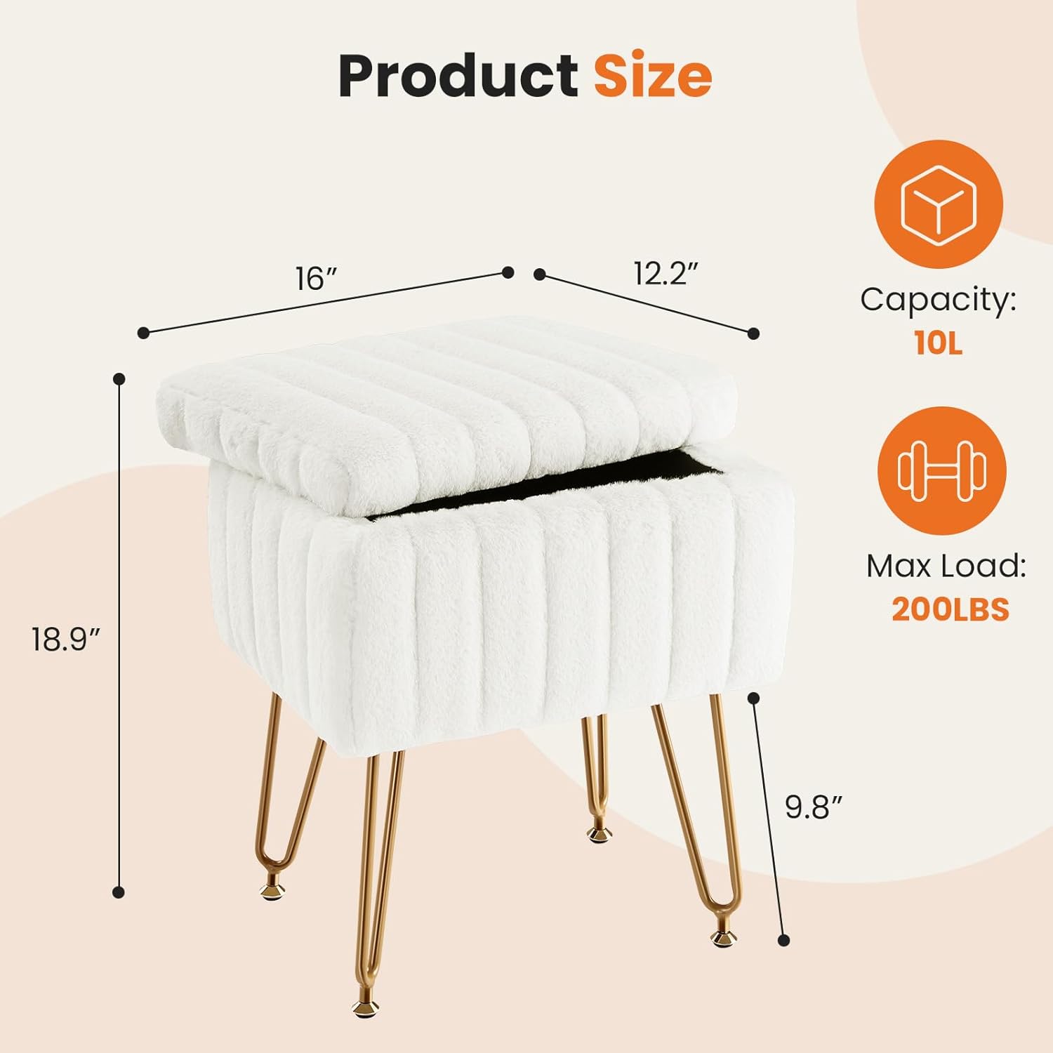 White Storage Vanity Stool, Fa - Bedroom Furniture review and price