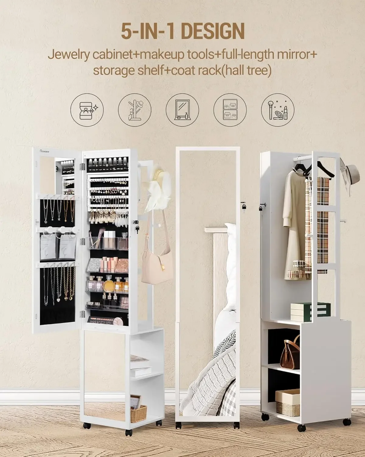 8 LEDs Jewelry Cabinet Armoire - Full Length Mirror Jewelry Armoire review and price