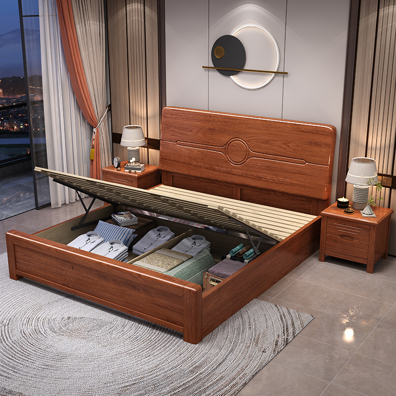@￥Walnut Solid Wood Bed Simple - Gas Lift Storage Bed Hydraulic review and price