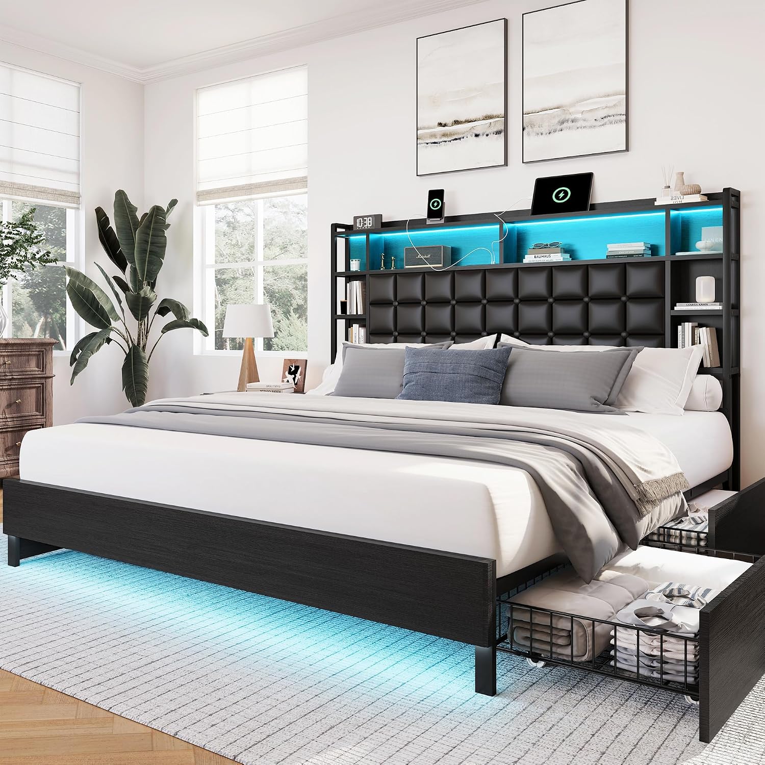 King Size Wooden Bed Frame wit - King Size Bed Frame With Storage Drawers review and price