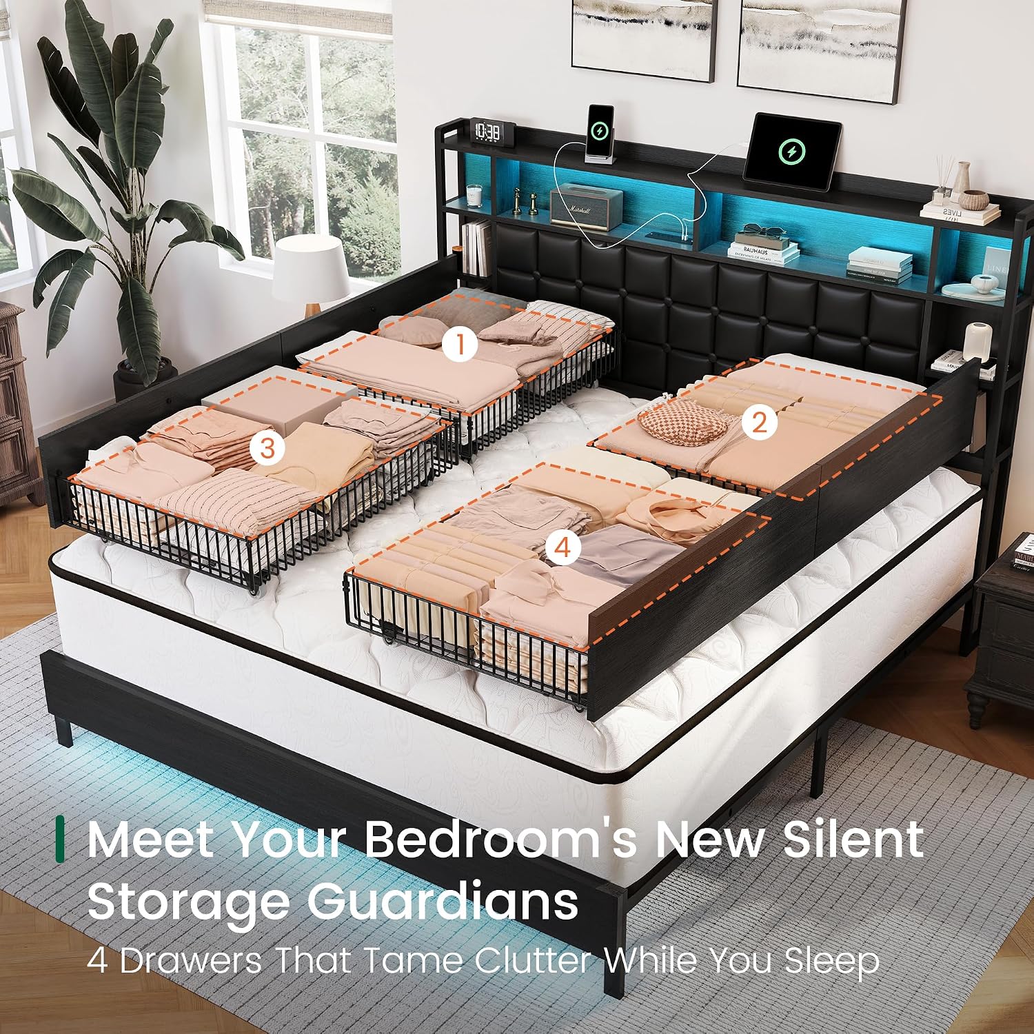 King Size Wooden Bed Frame wit - King Size Bed Frame With Storage Drawers review and price