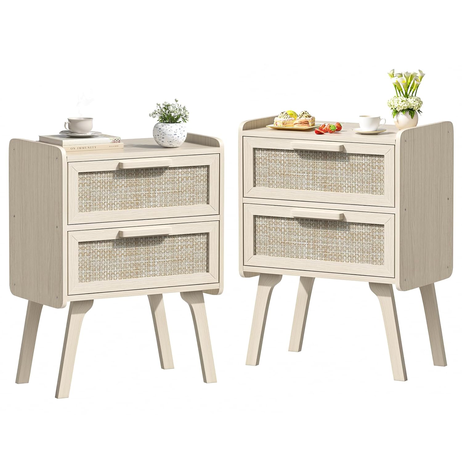 Rattan Nightstand Set of 2, 2  - Solid Wood Nightstand 2 Drawers review and price