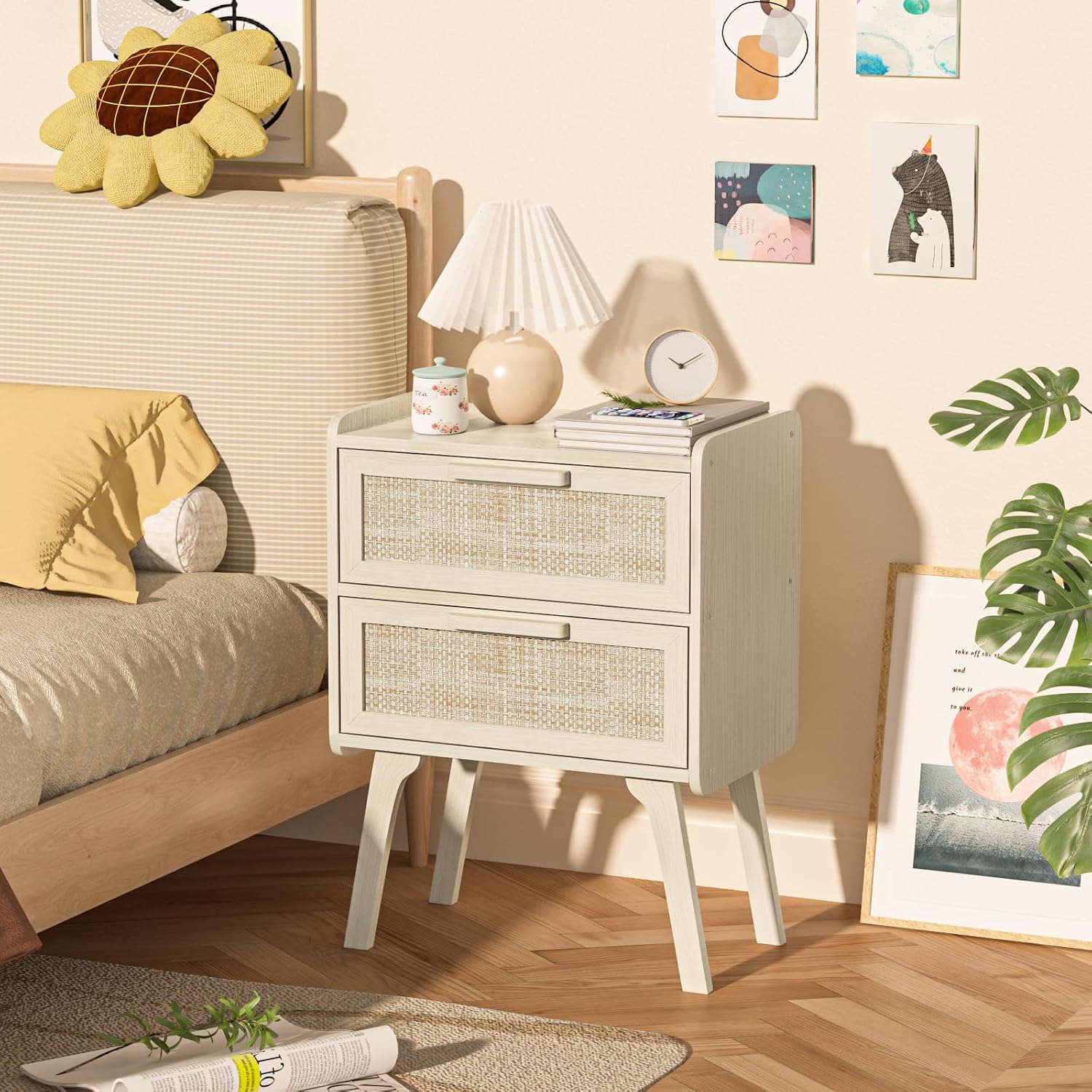 Rattan Nightstand Set of 2, 2  - Solid Wood Nightstand 2 Drawers review and price