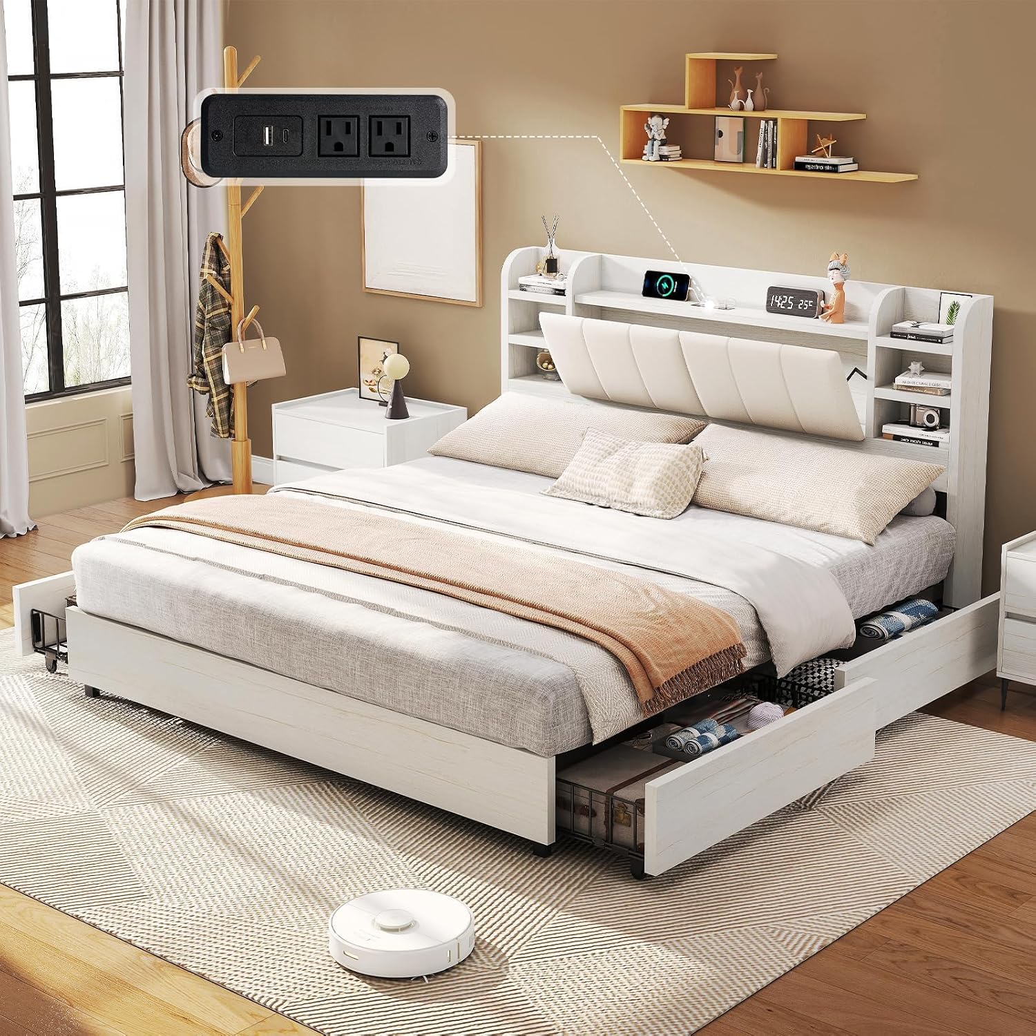 King Size Upholstered Platform - King Size Bed Frame With Storage Drawers review and price