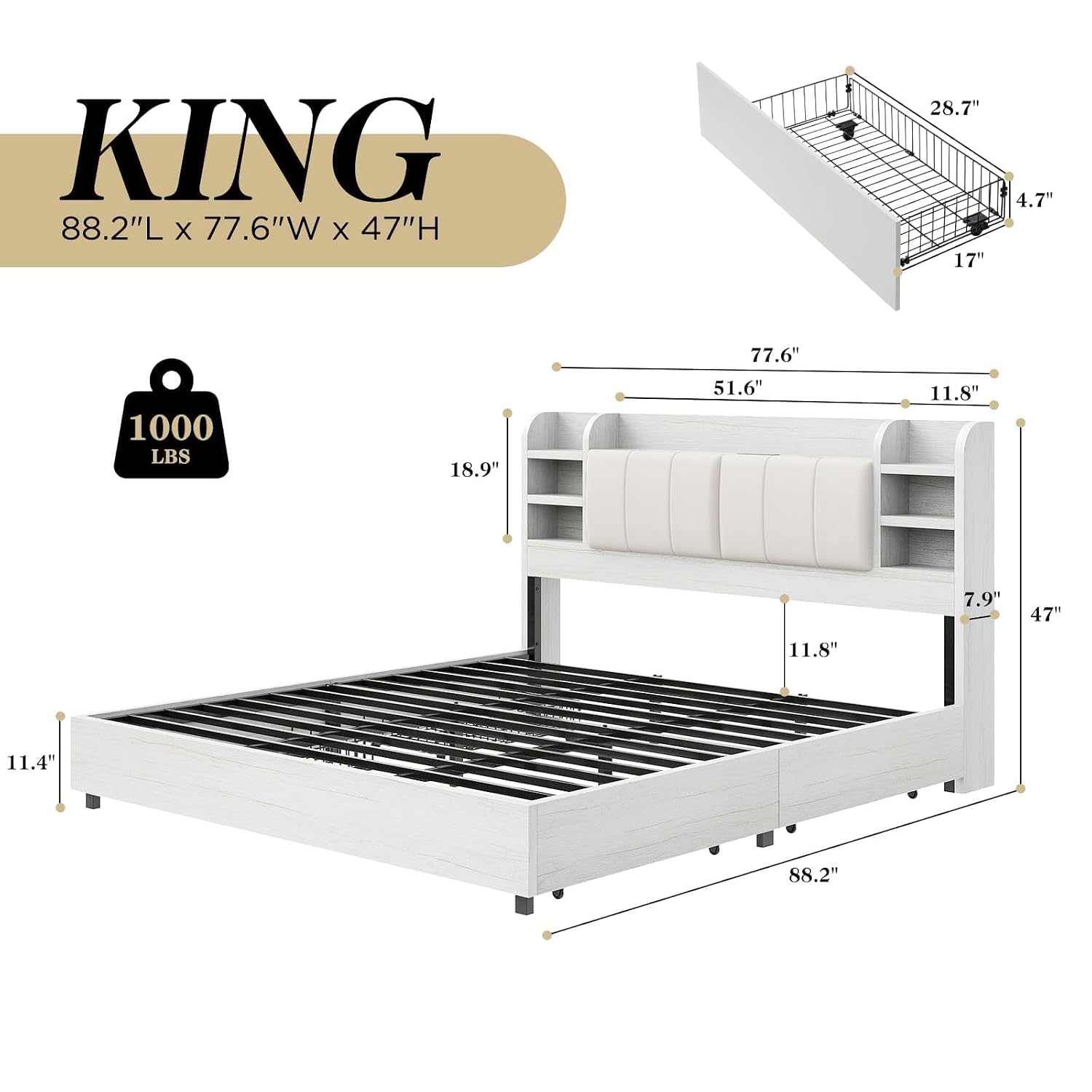 King Size Upholstered Platform - King Size Bed Frame With Storage Drawers review and price